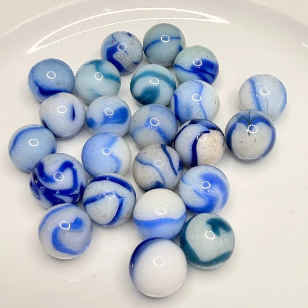 Vintage‎ Blue & White Swirl Glass Marbles Lot (~25) – Vitro Style – Mixed Cond.